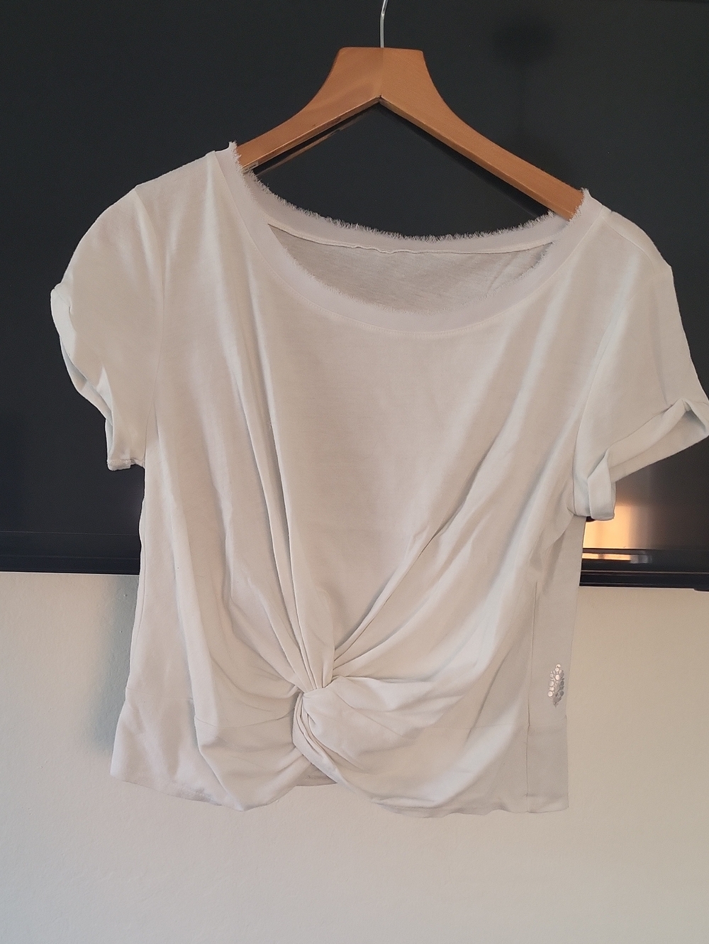 Free People White Twist-Front Short Sleeve Tee